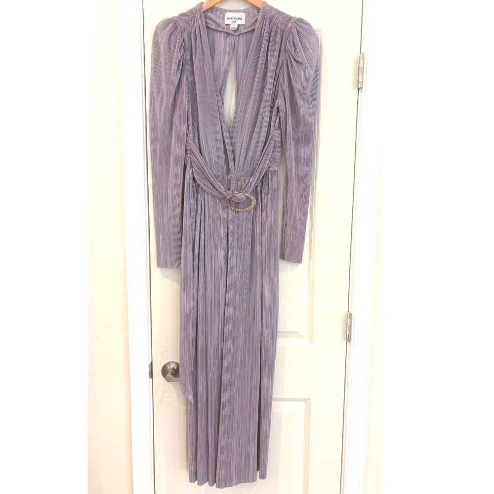 Sabina Musayev Henrietta Metallic Lilac Wrap Midi Dress Size XS
